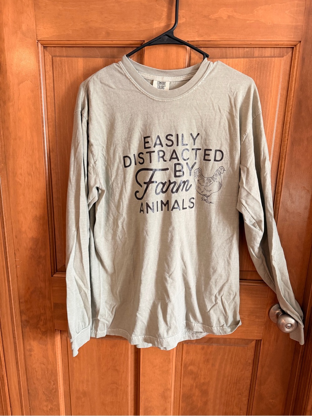Easily Distracted By Farm Animals Long Sleeve Tee - Sage Green